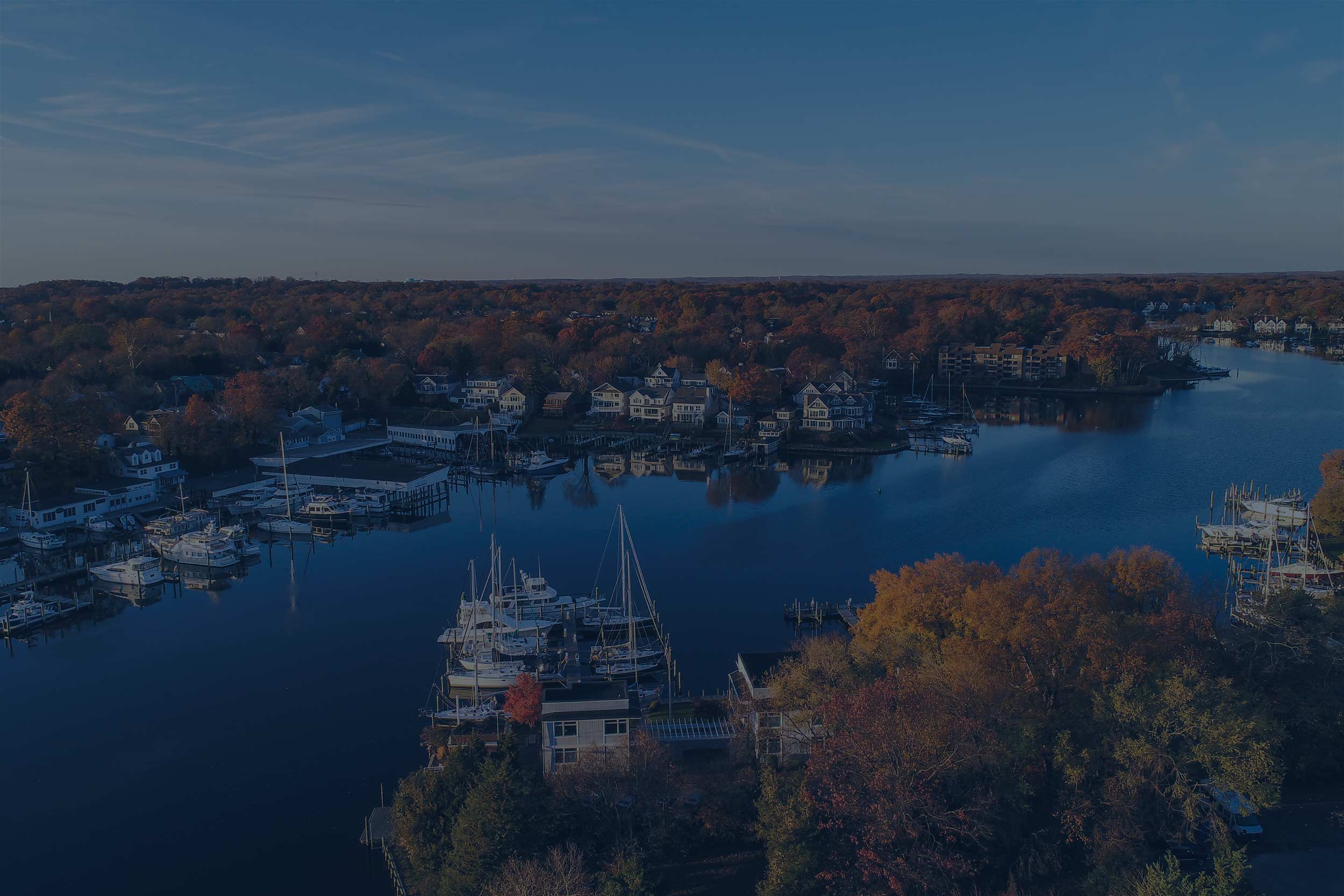Overhead shot of the Chesapeake Bay with boats on the water